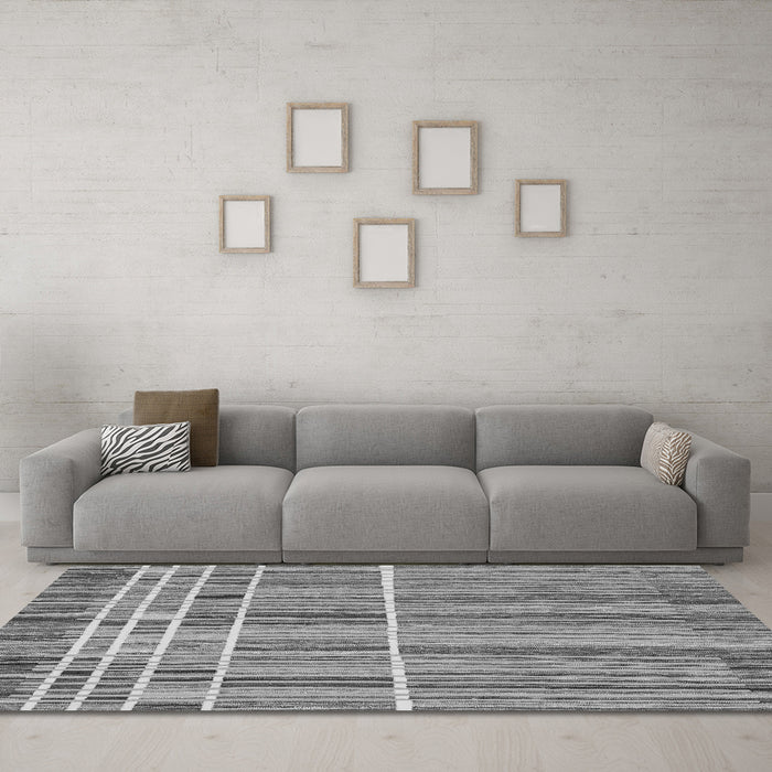 Machine Washable Abstract Gray Modern Rug in a Living Room,, wshabs1916gry