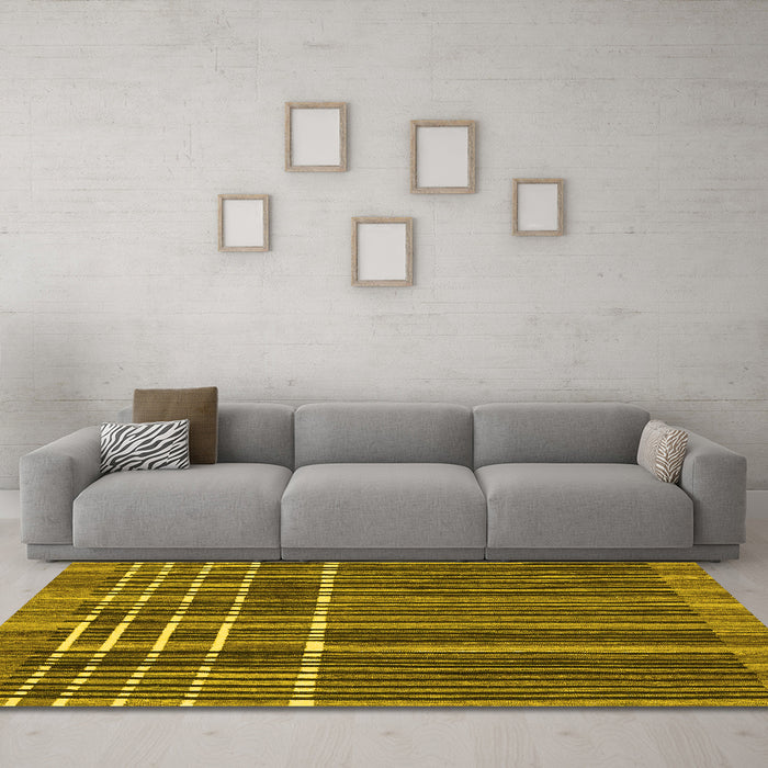 Machine Washable Abstract Yellow Modern Rug in a Living Room, wshabs1917yw