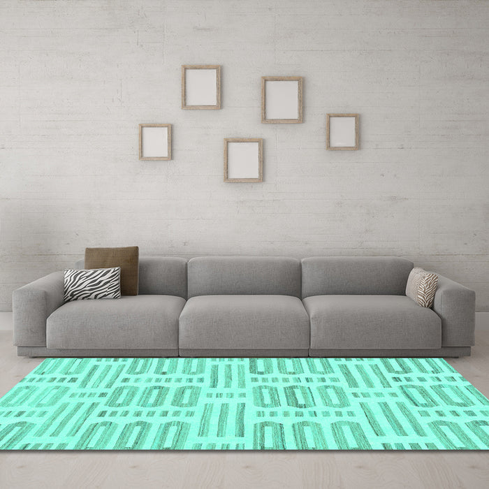 Machine Washable Solid Turquoise Modern Area Rugs in a Living Room,, wshabs1918turq