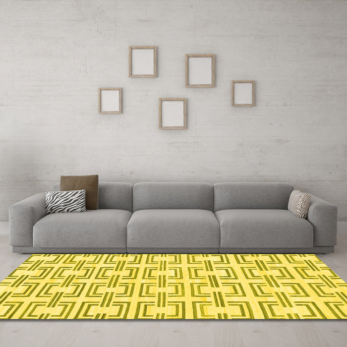 Machine Washable Solid Yellow Modern Rug in a Living Room, wshabs1919yw