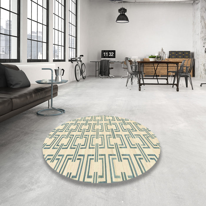 Round Abstract Dark Sea Green Solid Rug in a Office, abs1919
