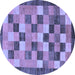 Round Machine Washable Checkered Blue Modern Rug, wshabs191blu