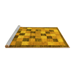 Sideview of Machine Washable Checkered Yellow Modern Rug, wshabs191yw
