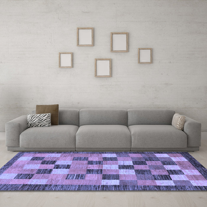 Machine Washable Checkered Blue Modern Rug in a Living Room, wshabs191blu