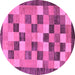 Round Machine Washable Checkered Purple Modern Area Rugs, wshabs191pur