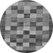 Round Machine Washable Checkered Gray Modern Rug, wshabs191gry