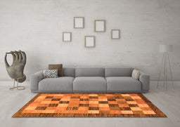 Machine Washable Checkered Orange Modern Area Rugs in a Living Room, wshabs191org