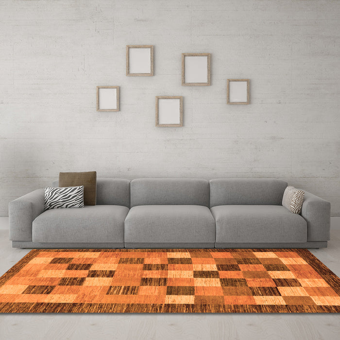 Machine Washable Checkered Orange Modern Area Rugs in a Living Room, wshabs191org