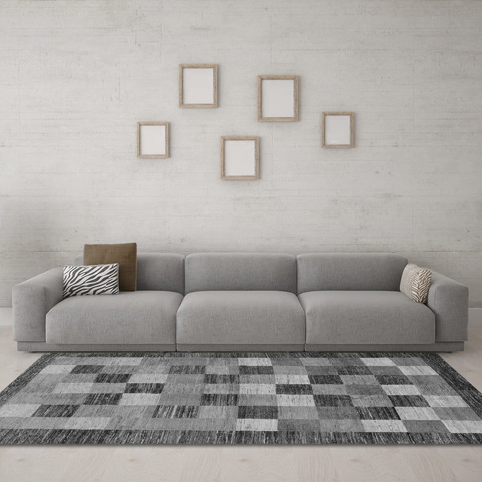 Machine Washable Checkered Gray Modern Rug in a Living Room,, wshabs191gry