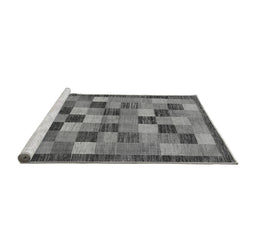 Sideview of Machine Washable Checkered Gray Modern Rug, wshabs191gry
