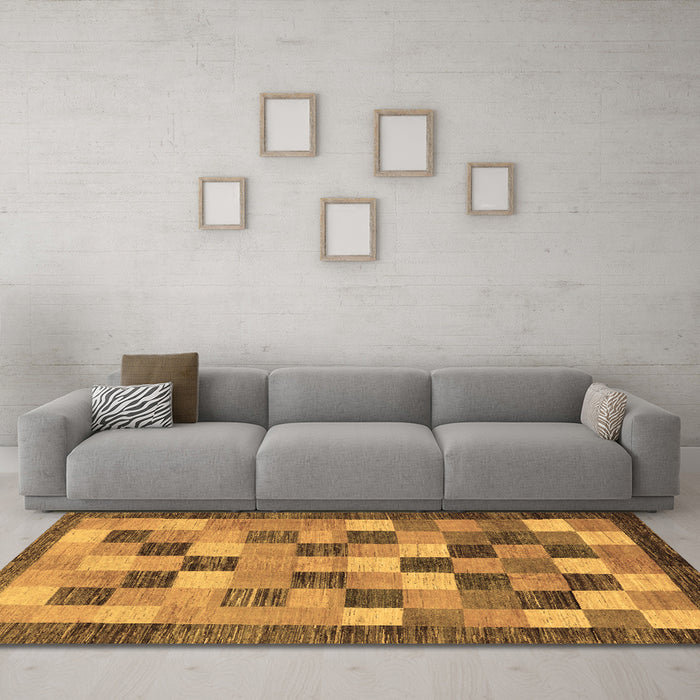 Machine Washable Checkered Brown Modern Rug in a Living Room,, wshabs191brn