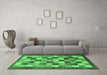Machine Washable Checkered Emerald Green Modern Area Rugs in a Living Room,, wshabs191emgrn