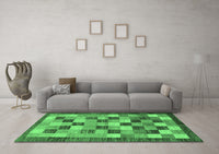 Machine Washable Checkered Emerald Green Modern Rug, wshabs191emgrn