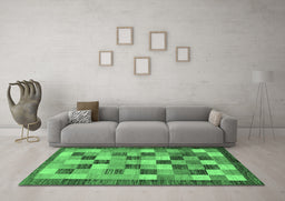 Machine Washable Checkered Emerald Green Modern Area Rugs in a Living Room,, wshabs191emgrn