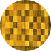 Round Checkered Yellow Modern Rug, abs191yw