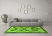 Machine Washable Checkered Green Modern Area Rugs in a Living Room,, wshabs191grn