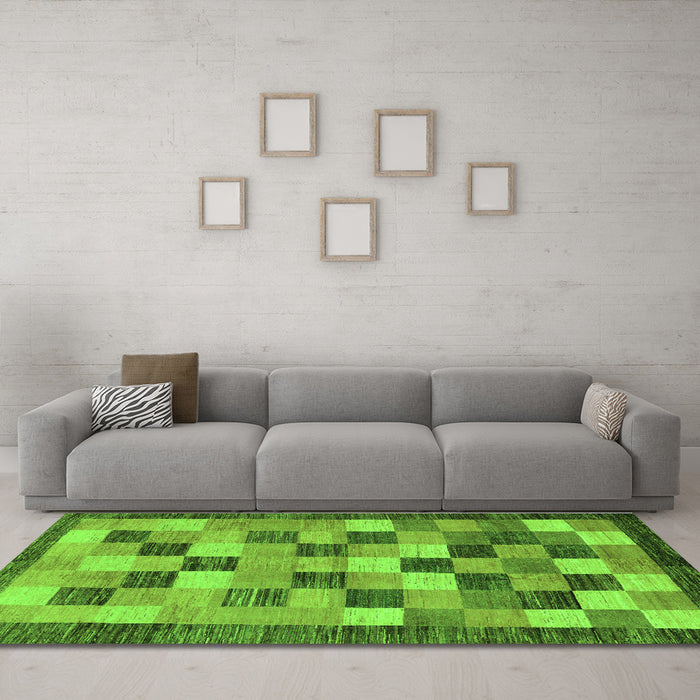 Machine Washable Checkered Green Modern Area Rugs in a Living Room,, wshabs191grn