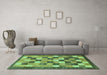 Machine Washable Checkered Turquoise Modern Area Rugs in a Living Room,, wshabs191turq