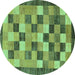 Round Machine Washable Checkered Turquoise Modern Area Rugs, wshabs191turq