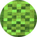 Round Machine Washable Checkered Green Modern Area Rugs, wshabs191grn