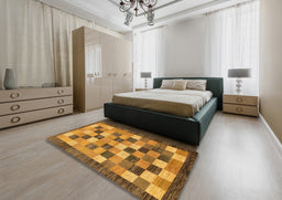 Abstract Dark Orange Checkered Rug in a Bedroom, abs191