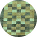 Round Checkered Light Blue Modern Rug, abs191lblu