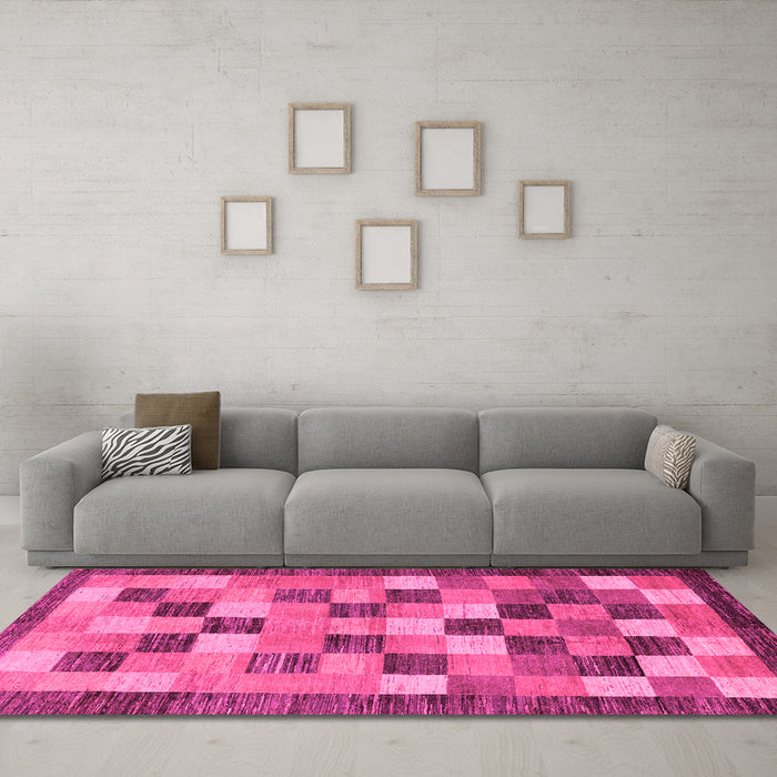 Machine Washable Checkered Pink Modern Rug in a Living Room, wshabs191pnk
