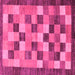 Square Machine Washable Checkered Pink Modern Rug, wshabs191pnk