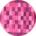 Round Machine Washable Checkered Pink Modern Rug, wshabs191pnk