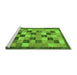 Sideview of Machine Washable Checkered Green Modern Area Rugs, wshabs191grn