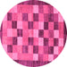 Round Checkered Pink Modern Rug, abs191pnk