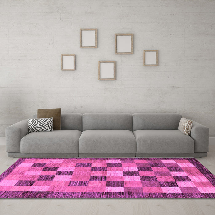 Machine Washable Checkered Purple Modern Area Rugs in a Living Room, wshabs191pur