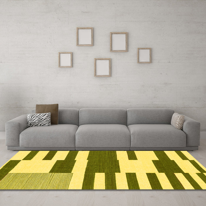 Machine Washable Abstract Yellow Modern Rug in a Living Room, wshabs1920yw