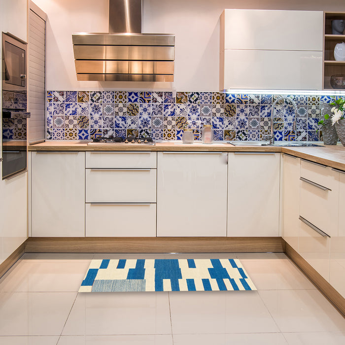 Machine Washable Abstract Blue Rug in a Kitchen, wshabs1920