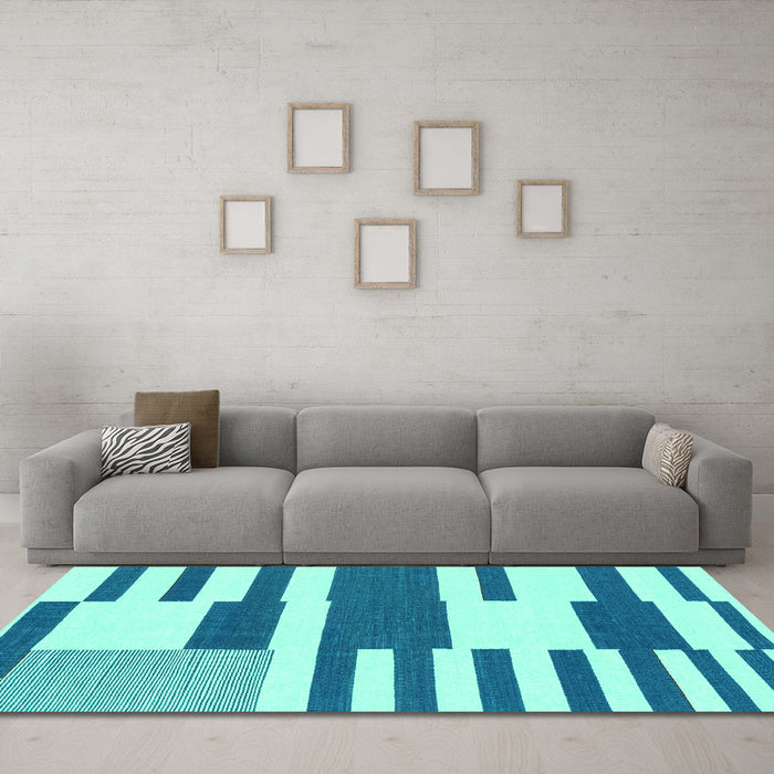 Machine Washable Abstract Turquoise Modern Area Rugs in a Living Room,, wshabs1920turq