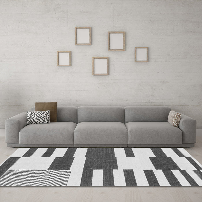 Machine Washable Abstract Gray Modern Rug in a Living Room,, wshabs1920gry