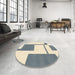 Round Abstract Gunmetal Gray Solid Rug in a Office, abs1921