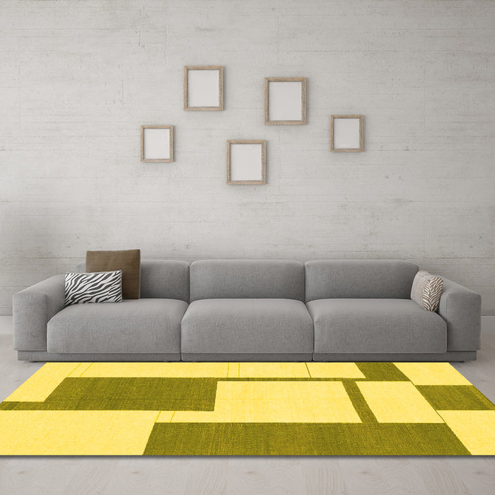 Machine Washable Solid Yellow Modern Rug in a Living Room, wshabs1921yw