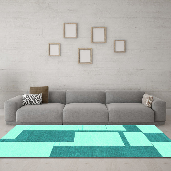Machine Washable Solid Turquoise Modern Area Rugs in a Living Room,, wshabs1921turq
