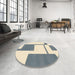 Round Machine Washable Abstract Gunmetal Gray Rug in a Office, wshabs1921