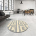 Round Abstract Dark Gray Solid Rug in a Office, abs1922