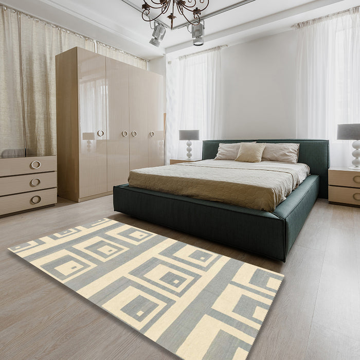 Abstract Dark Gray Solid Rug in a Bedroom, abs1922