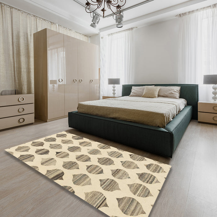 Abstract Khaki Gold Solid Rug in a Bedroom, abs1923