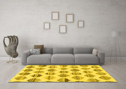 Machine Washable Solid Yellow Modern Rug in a Living Room, wshabs1923yw