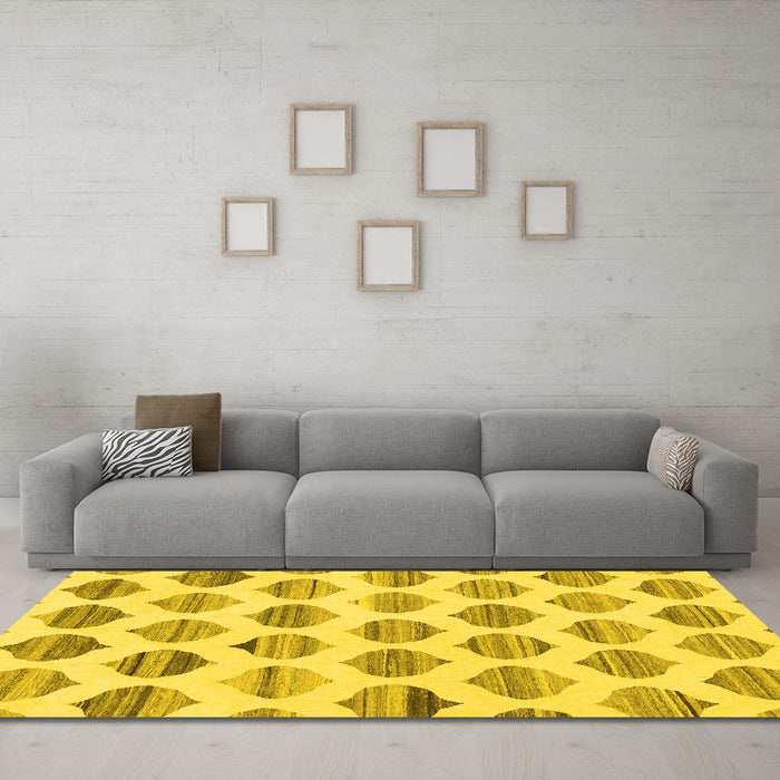 Machine Washable Solid Yellow Modern Rug in a Living Room, wshabs1923yw