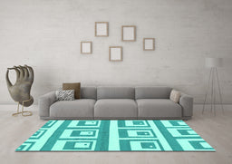 Machine Washable Oriental Turquoise Modern Area Rugs in a Living Room,, wshabs1924turq