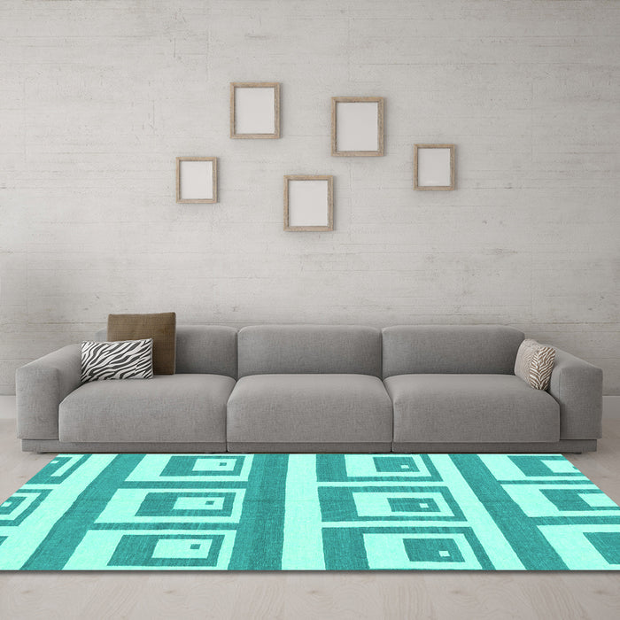 Machine Washable Oriental Turquoise Modern Area Rugs in a Living Room,, wshabs1924turq