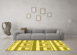 Machine Washable Oriental Yellow Modern Rug in a Living Room, wshabs1924yw