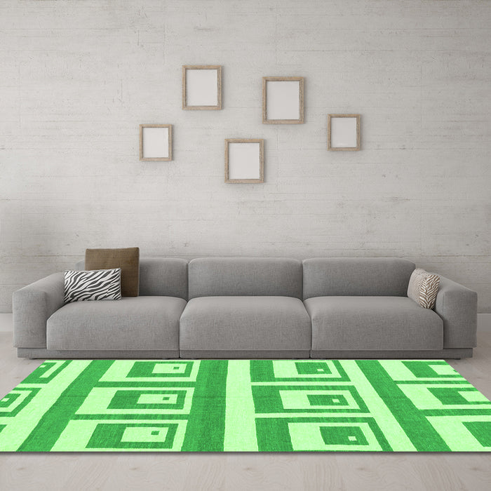 Machine Washable Oriental Green Modern Area Rugs in a Living Room,, wshabs1924grn