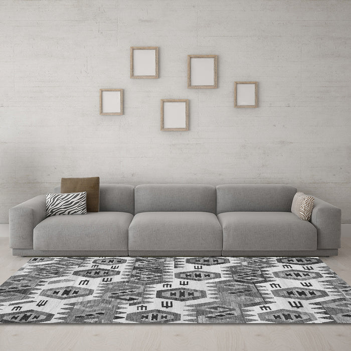 Machine Washable Abstract Gray Modern Rug in a Living Room,, wshabs1925gry